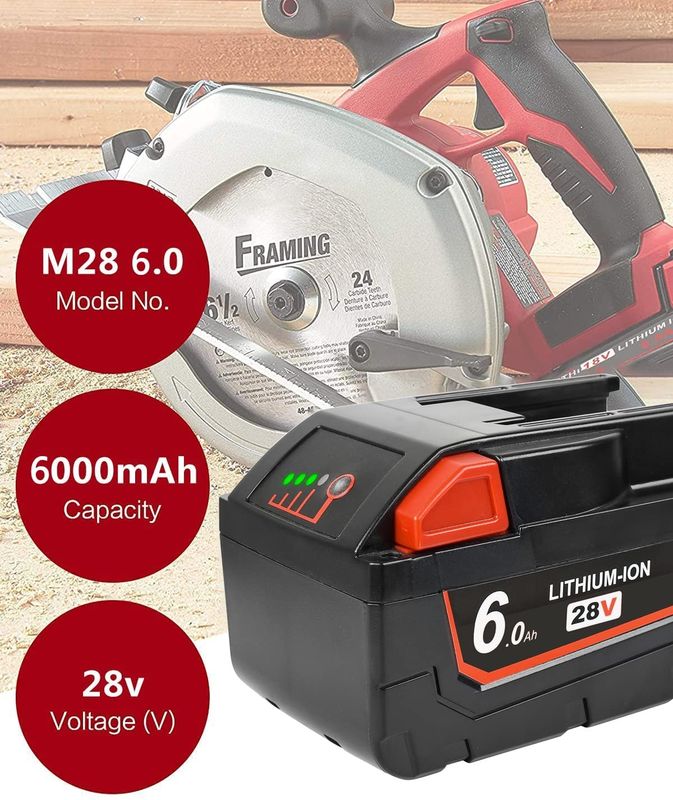 10 Jahre Fabrikersatz 28V Hochspannung Milwaukee Power Tool Batterie 6000mAh mit 1 Jahr Garantie